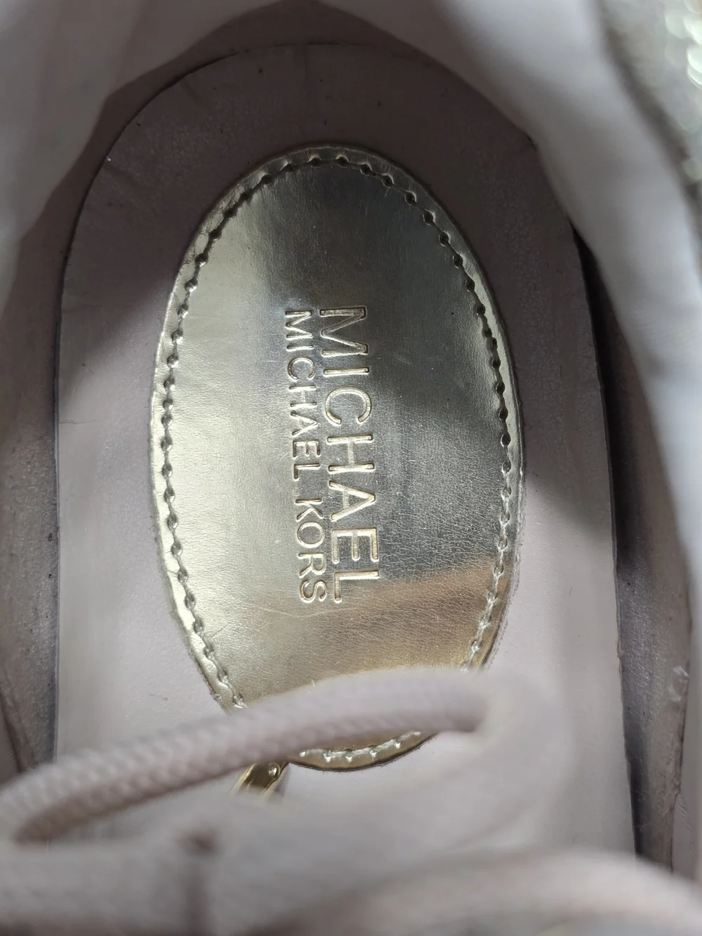 Michael Kors Olympia Women Glitter Chain-Mesh Pink and Gold Platform Sneakers 7